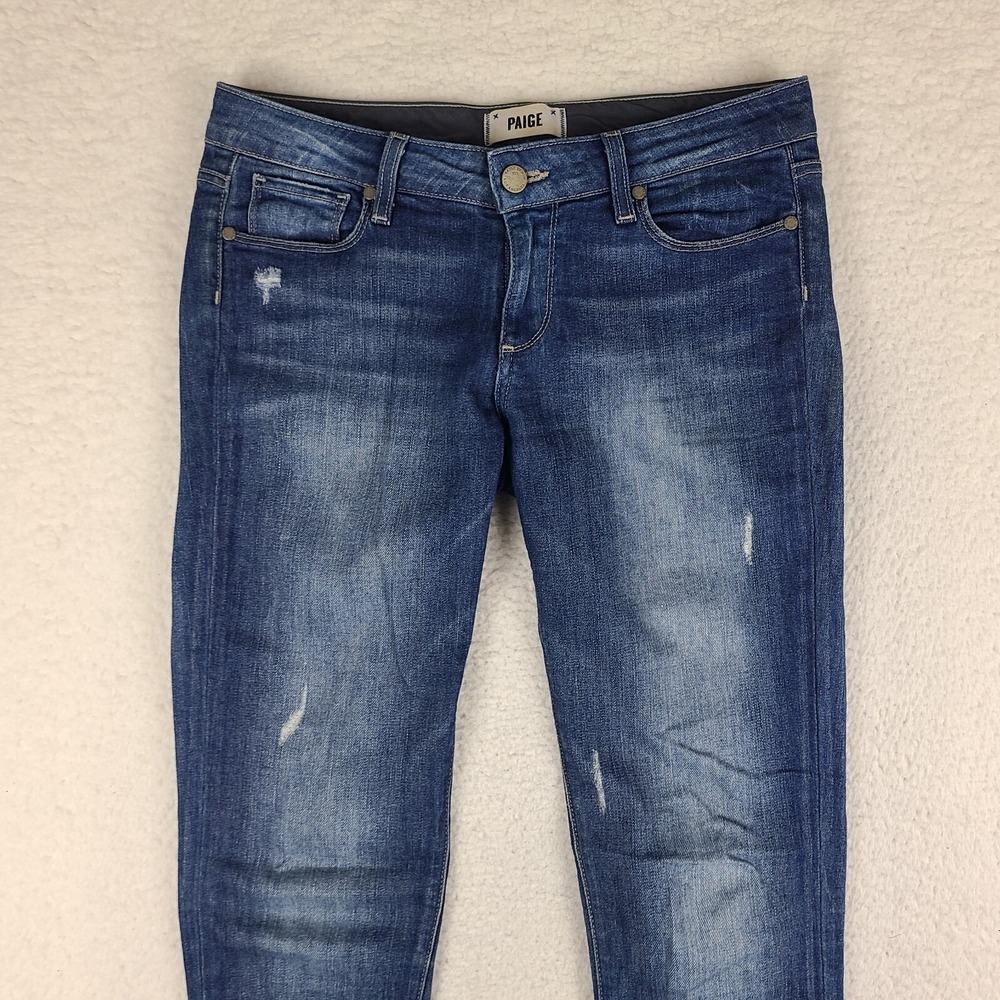 Paige Jeans Womens 26 Blue Jimmy Jimmy Skinny Penelope Distress Dark Wash Denim - Picture 2 of 13